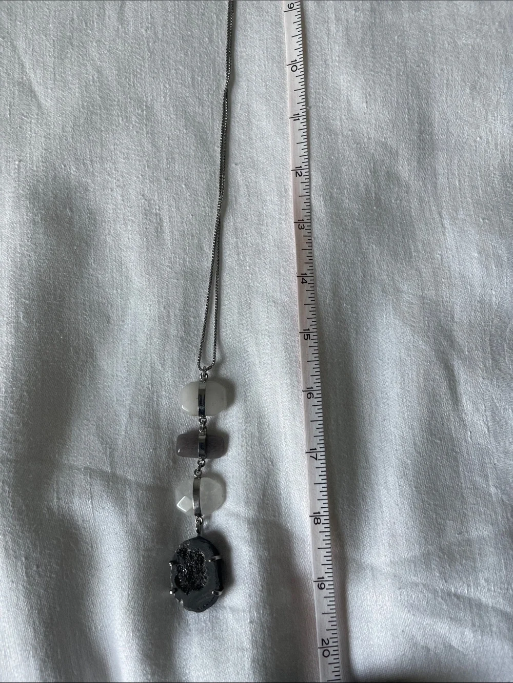 LOFT Silver-Tone Druzy Pendant Necklace with Gray and White Beads